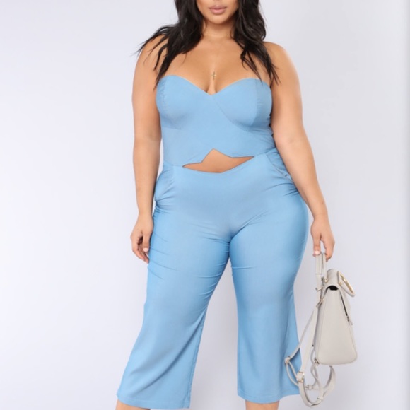Fashion Nova Pants - Wide crop leg chambray jumpsuit